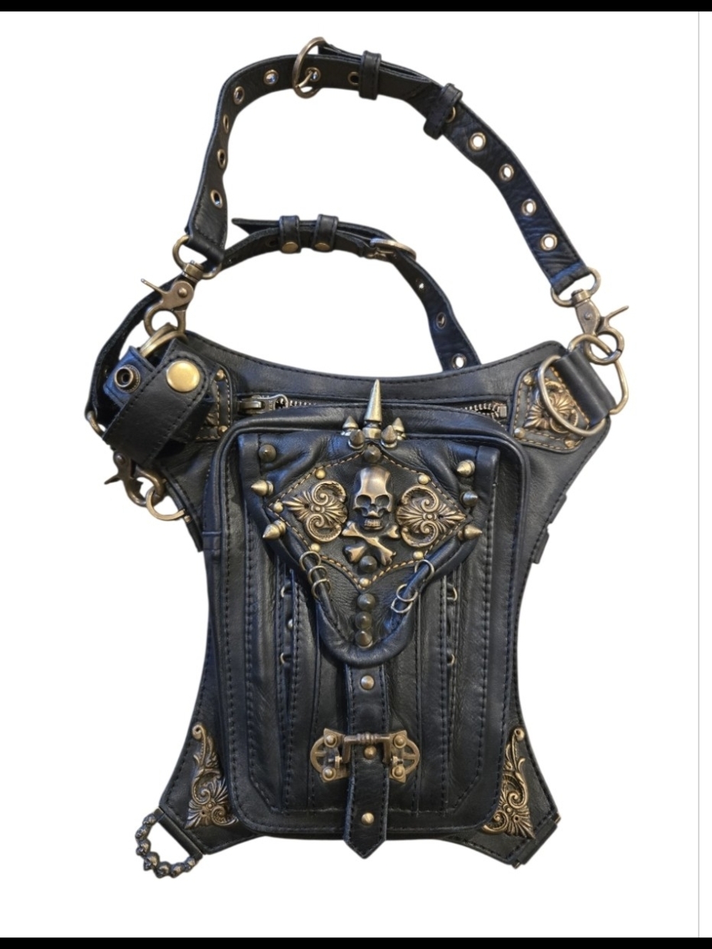 Jungle Tribe Women’s Skull Studded Black Crossbody Leg Shoulder Bag Steampunk.
